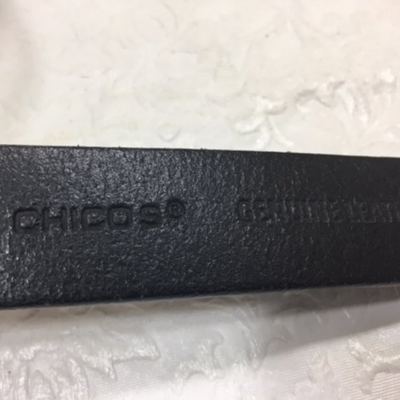 Chico's Black Genuine Leather Fashion Adjustable Silver Buckle Belt Size S/M - Picture 9 of 10